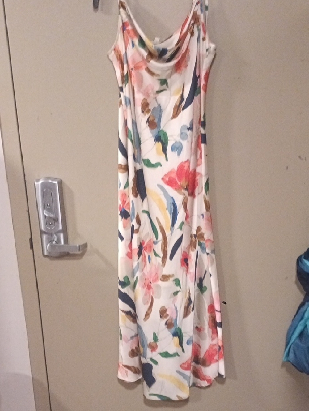 THML Cream Floral Cowl-Neck Maxi Dress with Multicolor Print
